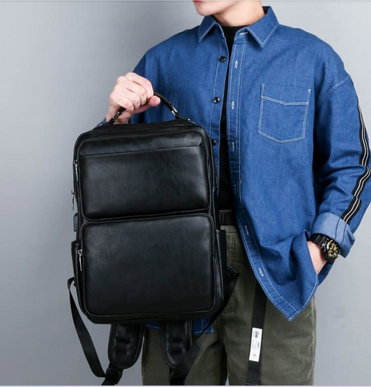 Mochila Masculina de Cuero Genuino Caspian Bag – Ejecutiva Premium con Puerto USB