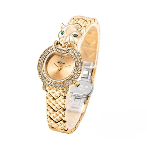Reloj Femenino Leopard con Strass y Piedra Verde