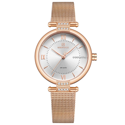 Reloj Femenino Quartz con Cristales y Malla Metálica – Edición Princess